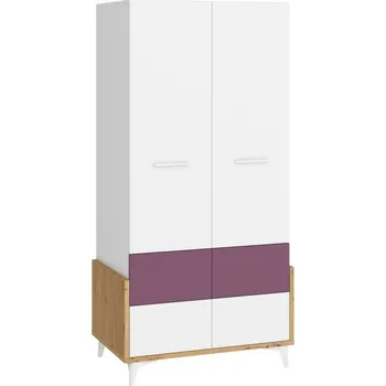 Šatní skříň Skříň LEPON 95, dub artisan/bílá/fialová, 5 let záruka +možnost VÝNOSU + vyzvednutí ZDARMA