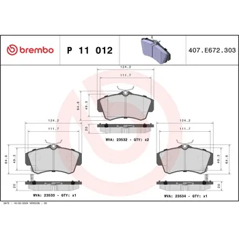 Brzdová destička Sada brzdových destiček, kotoučová brzda BREMBO P 11 012