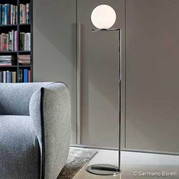 Lampička FLOS IC F2 stojací lampa chrom Ø 30 cm - Ø koule 30 cm, Ø podstavce 38 cm, výška rámu 154,7 cm opálově bílá, chrom 1 x 205 W - Doprava zdarma
