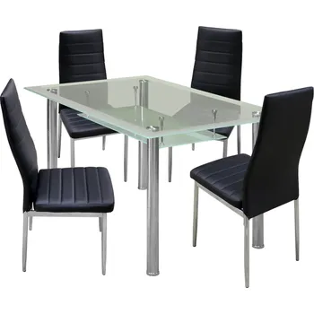 Jídelní set Jídelní stůl PATKAI + 4 židle SNAEFELL černá + vyzvednutí ZDARMA