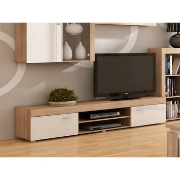 Televizní stolek Televizní stolek SIWANI, dub sonoma sv./bílý lesk, 5 let záruka + vyzvednutí ZDARMA