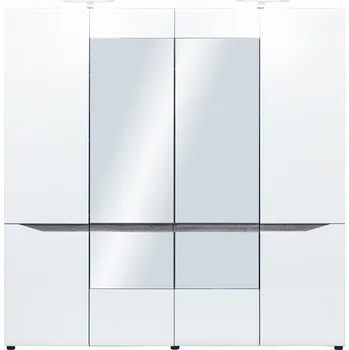 Šatní skříň Skříň čtyřdveřová ALBIREO, dub sonoma truflový/bílý lesk + vyzvednutí ZDARMA