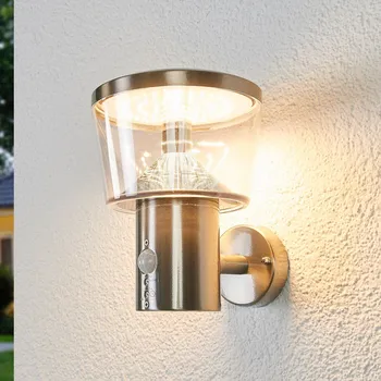 Lampička Venkovní nástěnné svítidlo Lindby LED Antje, detektor pohybu, IP44 nerezová ocel, čirá 1 x 8,1 W LED - Doprava zdarma