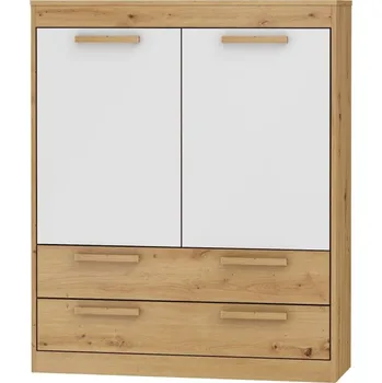 Komoda Komoda GATTON 2D2S, dub artisan/bílý lesk, 5 let záruka + vyzvednutí ZDARMA