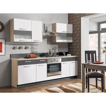 Kuchyňská linka Kuchyně RUTHIN 240/180 cm, bílý lesk/grafit mat + vyzvednutí ZDARMA