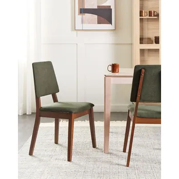 Jídelní židle Sada 2 jídelních židlí zelený kaučukovník polyester čalouněný sedákem a opěradlem tmavé dřevo Beliani