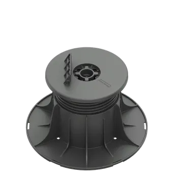 Rektifikační terč pod terasová prkna se samonivelační hlavou H 80-130 mm (Nastavitelná výška od 80 mm do 130 mm | vyrovnaní sklonu až do 5% | nosnost 1500 Kg | základna Ø 200 mm | samonivelační hlava Ø 130 mm | boční úchyt roštu | samonivelační terče)