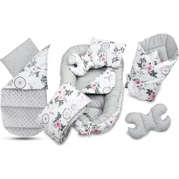 Povlečení Oboustranné hnízdečko (kokon) pro miminko - BABYMAM PREMIUM set 7v1 - Lapače snů s šedou minky