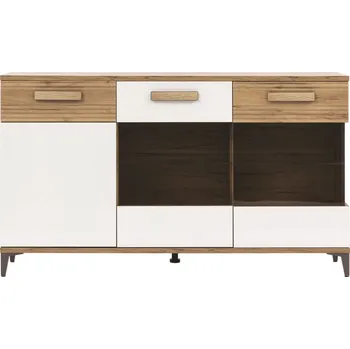 Komoda Prosklená komoda ANTIOPE 3D, dub craft zlatý/bílá alpský lesk + vyzvednutí ZDARMA