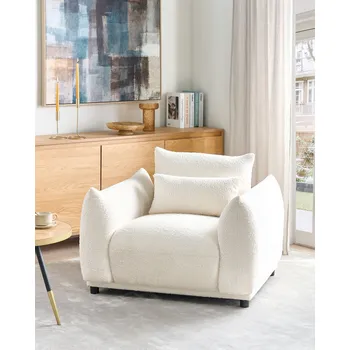 Křeslo Křeslo bílé buklé čalouněné měkké černé nohy zakřivené opěradlo retro glam styl obývací pokoj Beliani