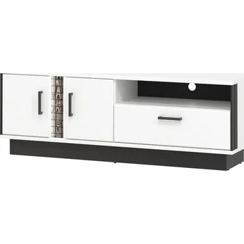 Televizní stolek Televizní stolek SIGOURNEY 2D1S, bílá/černá/bílá vysoký lesk + vyzvednutí ZDARMA