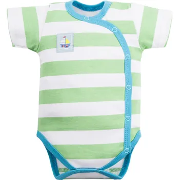 Eevi Body rozepínací s krátkým rukávem STATKI zelené proužky - 68