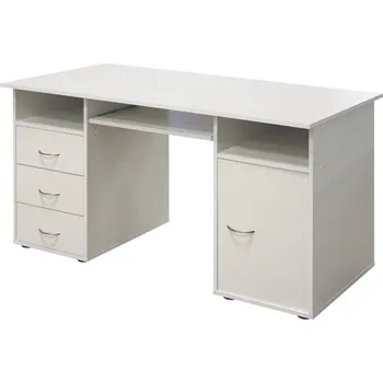Psací stůl Praktický PC stůl se zásuvkami a skříňkou PAUHUNRI, bílá + vyzvednutí ZDARMA