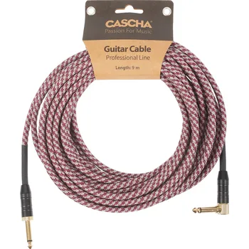 Příslušenství ke zvukové technice Cascha Professional Line Guitar Cable, Angled, Tweed Red, 9 m + prodloužená záruka 3 roky