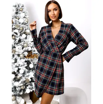 Dámské šaty Tmavě modré kárované šaty TOFFE s výstřihem do V Velikost: ONESIZE