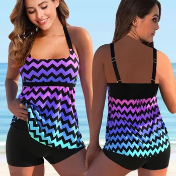 Dámské plavky Dámské plavky dvojdílné tankini Plus Size (S-2XL) Barva: Purple, Velikost: XL