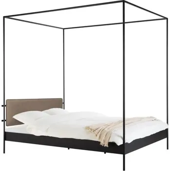 Postel noo.ma Černá kovová dvoulůžková postel Eton II. 180 x 200 cm s hnědým čelem a roštem