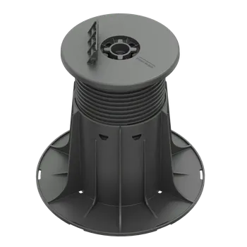 Rektifikační terč pod terasová prkna se samonivelační hlavou H 130-230 mm (Nastavitelná výška od 130 mm do 230 mm | vyrovnaní sklonu až do 5% | nosnost 1500 Kg | základna Ø 200 mm | samonivelační hlava Ø 130 mm | boční úchyt roštu | samonivelační terče)