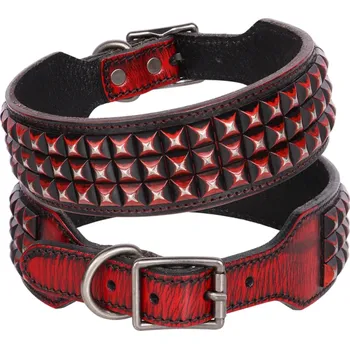 Obojek pro psa PET ARTIST Luxusní široký kožený obojek s kovovými nýty pro velké psy Velikost: L
