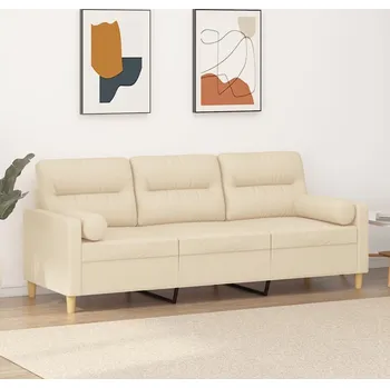 Pohovka vidaXL 3místná pohovka s polštáři 180 cm textil [3200833] Barva: krémová