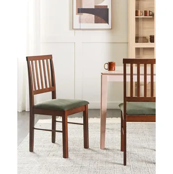 Sada 2 jídelních židlí tmavě zelená čalouněné polyester tmavě hnědé kaučukové dřevo dřevo kuchyň jídelna Beliani