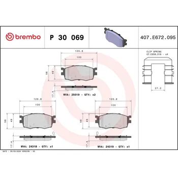 Brzdová destička Sada brzdových destiček, kotoučová brzda BREMBO P 30 069