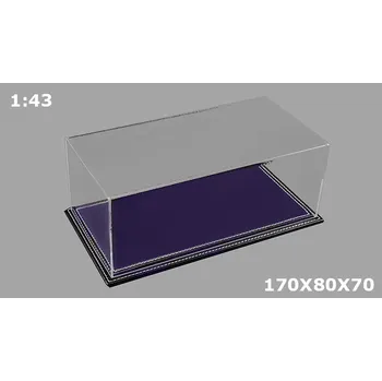 autíčko Vitrínková krabička na modely 1:43 - Čirý Kryt a Podlážka z modré kůže Ručně Vyráběná Akrylová Vitrína + Podlážka z kůží - Box na modely 1/43 - 170x80x70