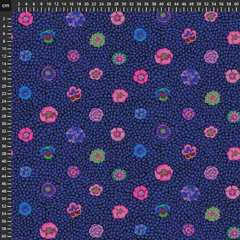 Free Spirit Kaffe Fassett Guinea flower Black květovaná vícebarevná bavlněná látka patchwork