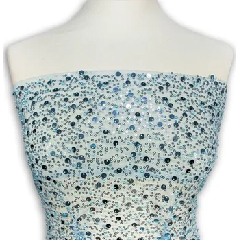 Krajka na tylu s flitry a korálky SVĚTLE MODRÁ - Bílá, 130 cm