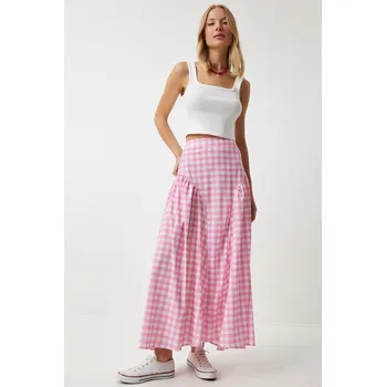 Cizojazyčná kniha Happiness İstanbul Women's Pink Gingham Flounce Summer Poplin Skirt Happiness İstanbul růžová 2841940