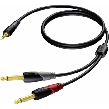 Audio kabel 3,5mm samec stereo jack kabel – 2x 6,3mm samec mono jack 1,5m