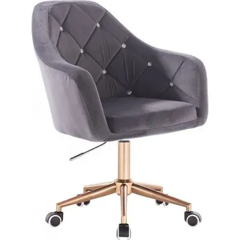 LuxuryForm DESIGN Kosmetické křeslo ROMA VELUR na zlaté podstavě s kolečky - tmavě šedé