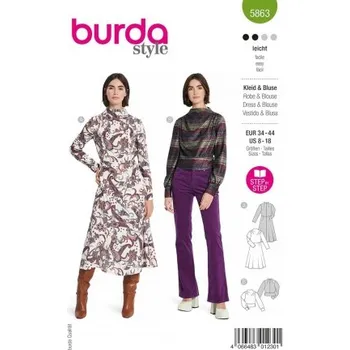 Volný čas Střih Burda 5863 na dámské šaty a halenku -