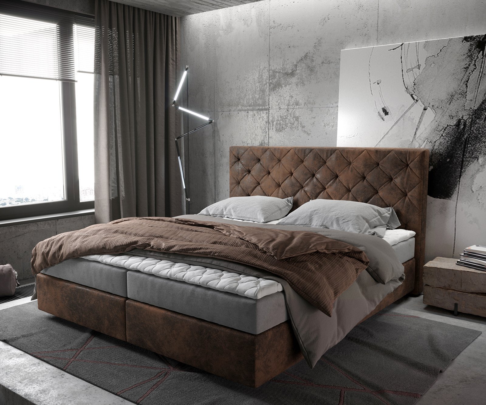 DELIFE Boxspring postel Dream-Great 180x200 cm hnědá vintage s matrací a topperem