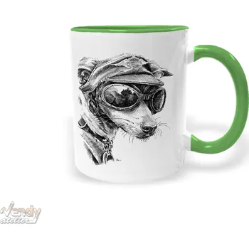 Hrnek - Pes motorkář Barva: Zelená