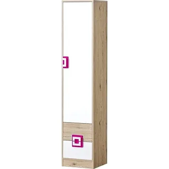 Šatní skříň Nejlevnější nábytek - Policová skříň UWARA, dub jasný/bílá/růžová