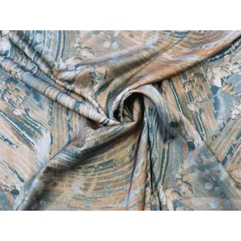 Metráž - Ac Hed OTISK LISTU MODROBÉŽ 2080/18 - látka na šaty a halenky - Modrá, 150 cm