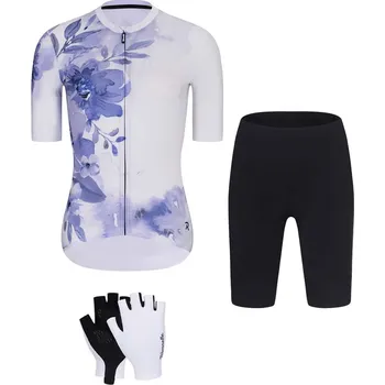cyklistický dres RIVANELLE Cyklistický mega set - FLOWERY LADY - modrá/černá/bílá