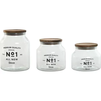 Kuchyňský gril Sada 3 dóz na potraviny Home ESPRIT Premium Quality Akátové dřevo Sklo Přírodní (1,5 l; 2 l; 3 l)