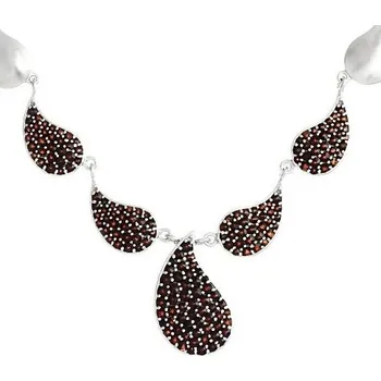 Náhrdelník Granát Turnov Český granát luxusní náhrdelník stříbrné kapky mat