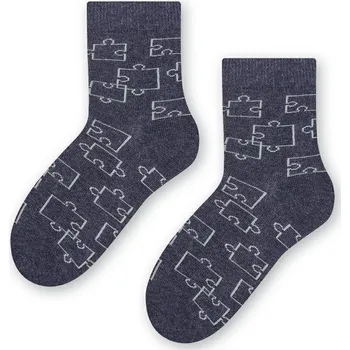 Šedé chlapecké ponožky s motivem puzzle Art.084 XA014, DENIM MELANGE Velikost: 29/31