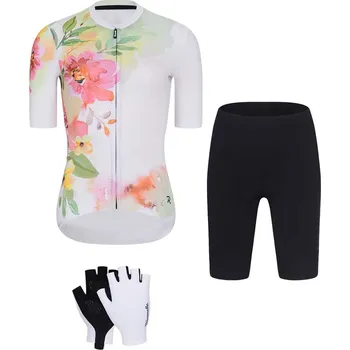 cyklistický dres RIVANELLE Cyklistický mega set - FLOWERY LADY - bílá/černá/vícebarevná
