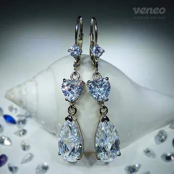 Náušnice Eveline - náušnice s čirými zirkony, Materiál: Bílé zlato, ryzost 585/1000