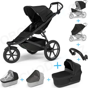 Kočárek Set 7v1 Thule Urban Glide 3 Black + pláštěnka + ochranná síť + madlo + korbička Black + pláštěnka + ochranná síť na korbičku