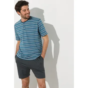 Dámské pyžamo Blancheporte Pruhované pyžamo se šortkami a výstřihem na knoflíčky hnědošedá/tyrkysová 77/86 (S)