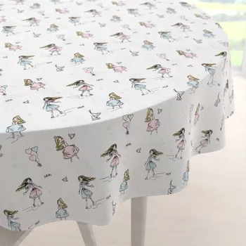 ubrus Dětský bavlněný kulatý ubrus Sandra SA-261 Krasobruslařky na krémovém Ø 120 cm