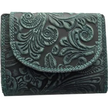 Peněženka KOŽENÁ DÁMSKÁ PENĚŽENKA ZELENÉ KVĚTY ROBERTO