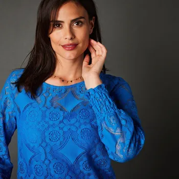 Dámské tričko Blancheporte Tričko s krajkou a dlouhými rukávy modrá 38/40