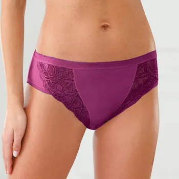 Kalhotky Blancheporte Sada 3 kalhotek midi z pružné bavlny s krajkou černý rybíz+lila+malina 50/52