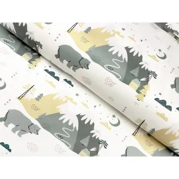 Sametová látka Tamara TMR-031 Medvědi v horách - šířka 140 cm